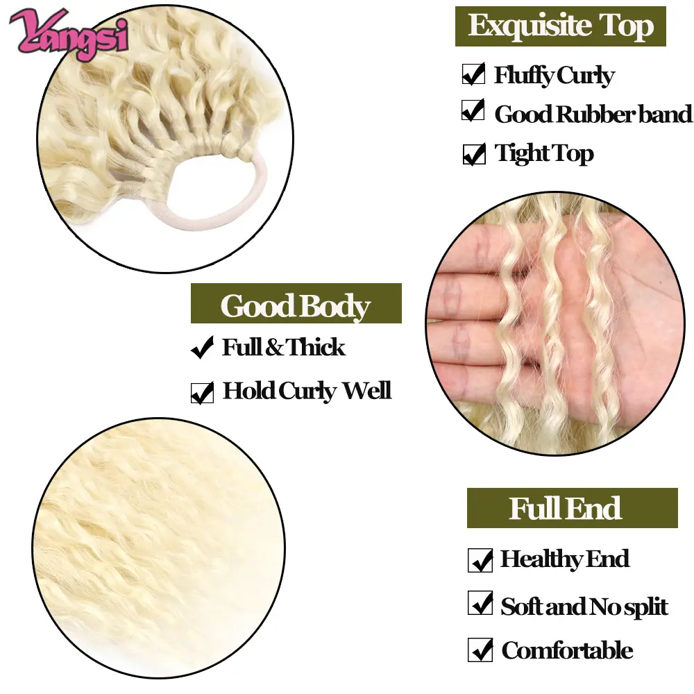 Rubber Band hair styles with fake ponytail Black Blonde Color for Women Daily Party Christmas day Use Synthetic Hair Afro Curly