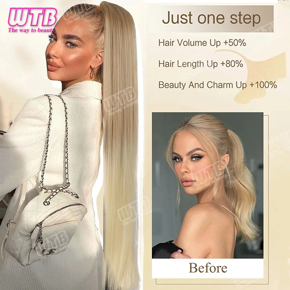 Ponytail Extension 36Inch Long Natural Straight Drawstring Pony tail for Women Synthetic Heat Resistant Hairpiece for Daily Use