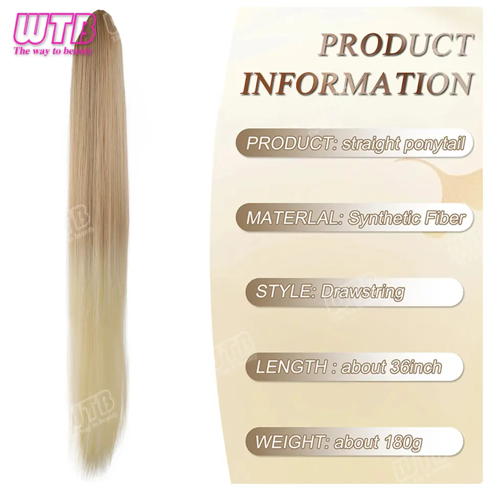 Ponytail Extension 36Inch Long Natural Straight Drawstring Pony tail for Women Synthetic Heat Resistant Hairpiece for Daily Use