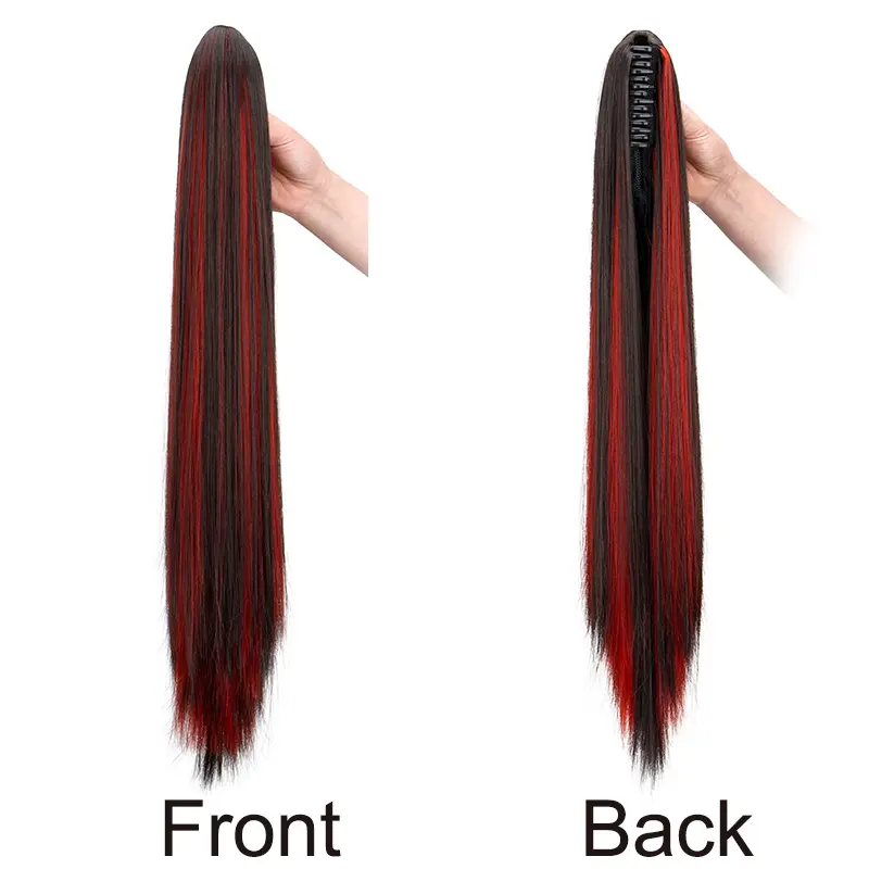 WIGSIN 24Inch Synthetic Long Straight Ponytail Hair Extension Claw Clip Brown Hightlights Blue Red Hairpiece for Women