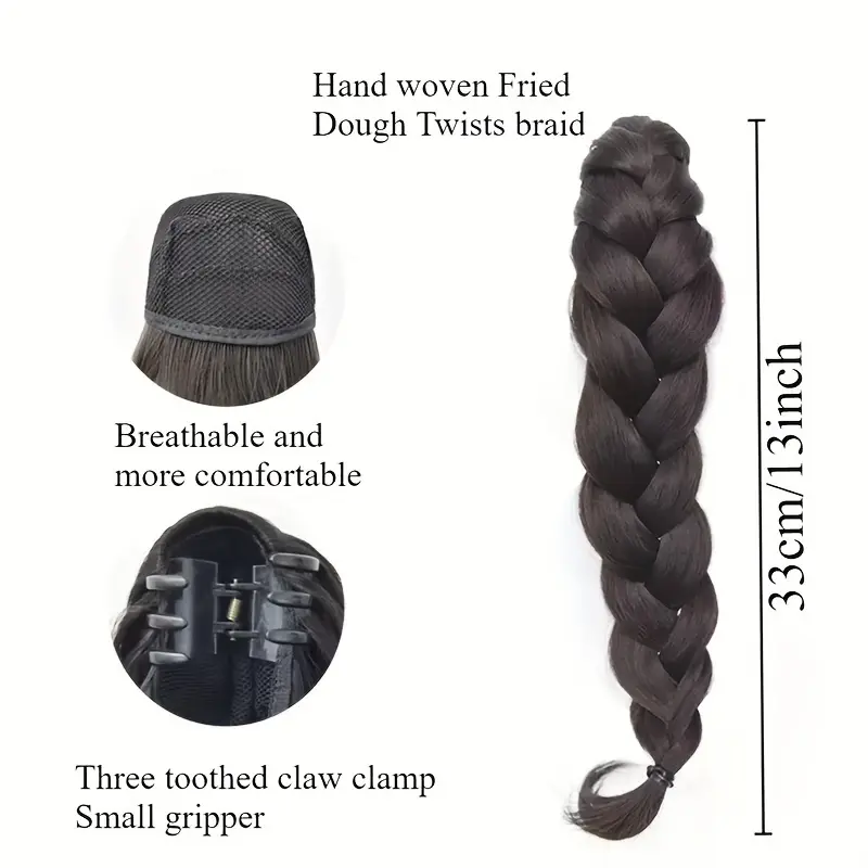 Elegant Braided Synthetic Claw Clip Ponytail Hair Extension Durable Heat-Resistant Fiber Hairpiece for Women Claw-Clamp Ponytail