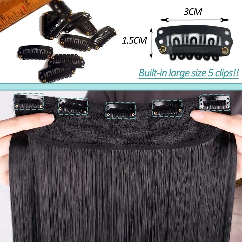 40Inches Long Straight Synthetic Hair 5 Clips Hair Extensions Ponytail Extension For Girls  Clip In Extensions