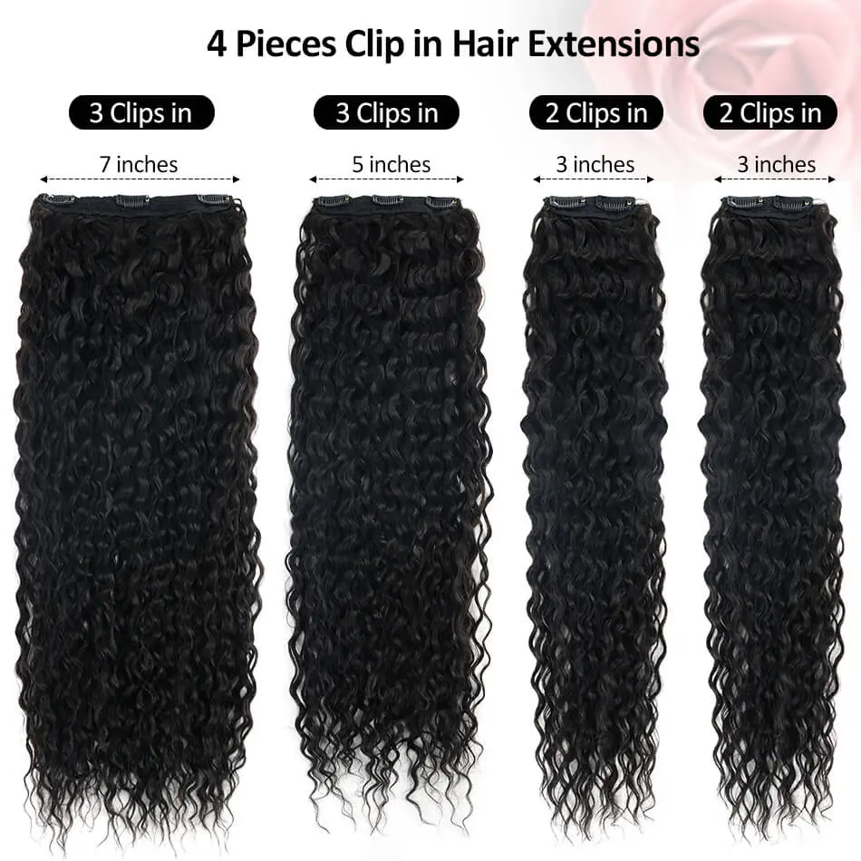 160g 4pcs/set Synthetic Kinky Curly Clip-in Hair Extensions Super Long Water Wave Full Head Hair Pieces for Women