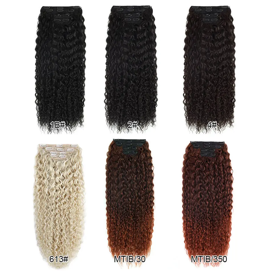 160g 4pcs/set Synthetic Kinky Curly Clip-in Hair Extensions Super Long Water Wave Full Head Hair Pieces for Women
