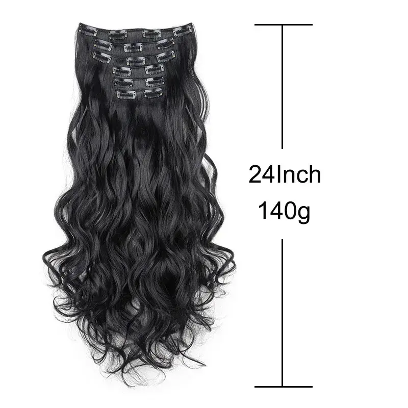 24Inch 16Clips Synthetic Long Curly Hair Extension Heat Resistant Hair Extension Clips in Ombre Black Brown Blond Women