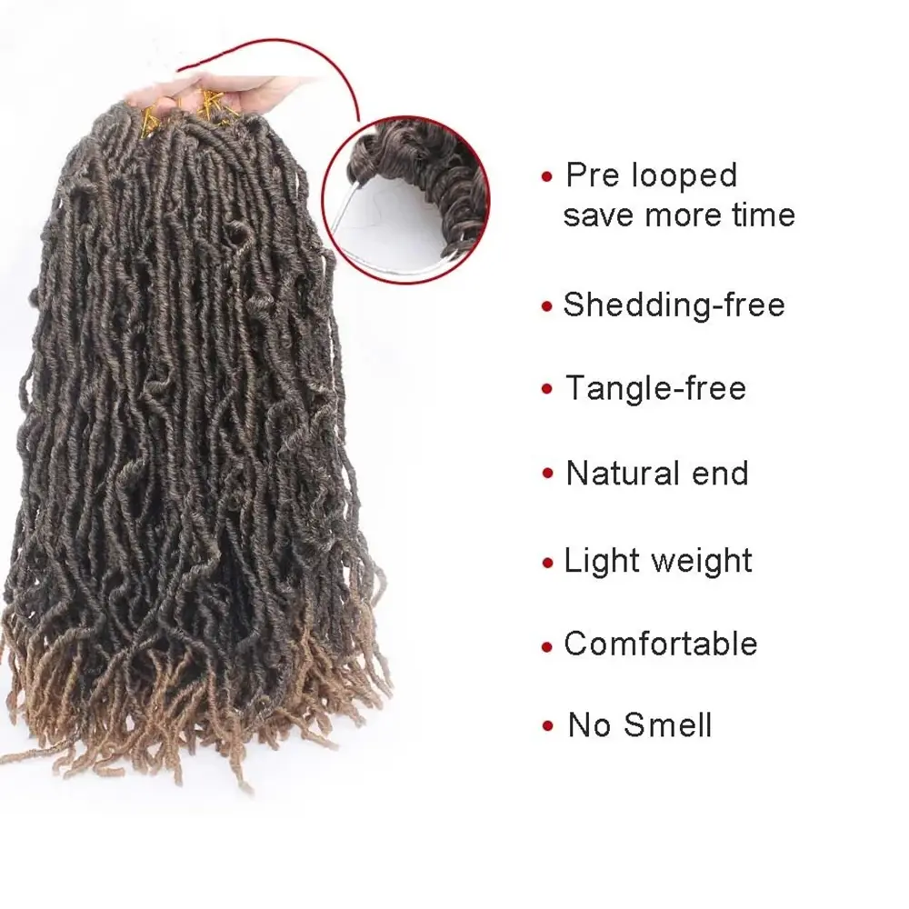 18/24/36inch Synthetic Nu Locs Crochet Hair Braiding Hair Pre-looped Goddess locs Curly Soft Locs Dreadlock Extensions for Women