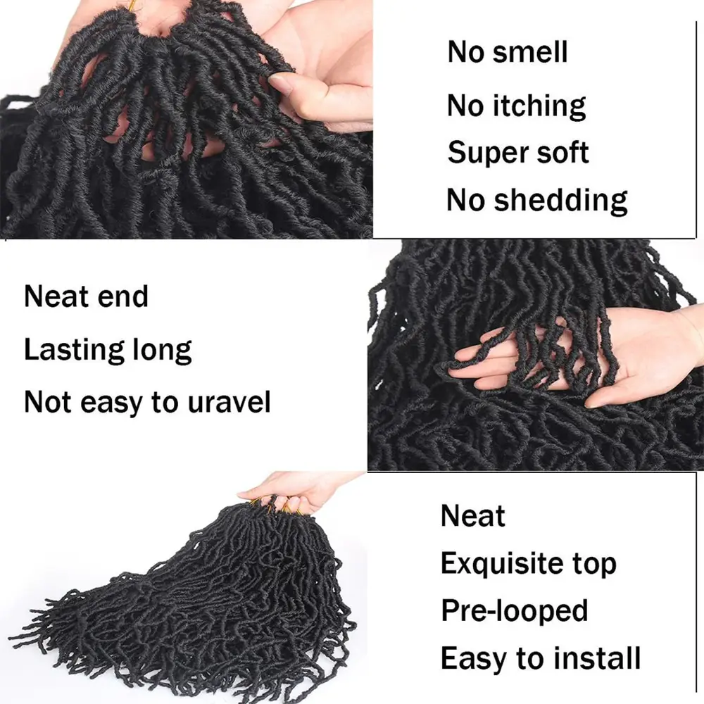 18/24/36inch Synthetic Nu Locs Crochet Hair Braiding Hair Pre-looped Goddess locs Curly Soft Locs Dreadlock Extensions for Women