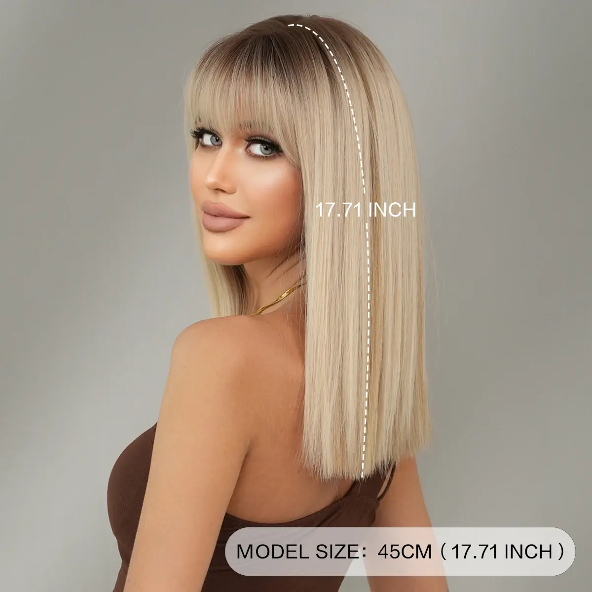 NAMM Shoulder Length Wig Synthetic Straight Blonde Ombre Brown Wigs For Women Daily Party High Density Layered Wigs With Bang