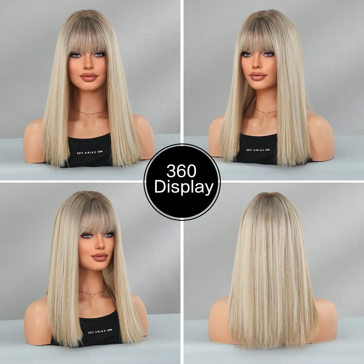 NAMM Shoulder Length Wig Synthetic Straight Blonde Ombre Brown Wigs For Women Daily Party High Density Layered Wigs With Bang