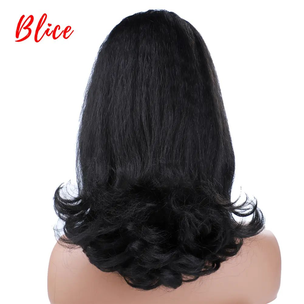 Blice Drawstring Ponytail Warp Kinky Straight Synthetic Hairpiece With Two Combs clip in Black Hair Extensions For Women