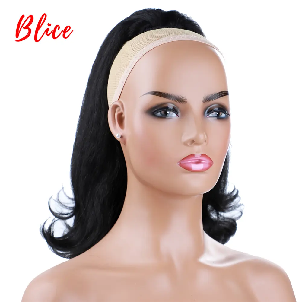 Blice Drawstring Ponytail Warp Kinky Straight Synthetic Hairpiece With Two Combs clip in Black Hair Extensions For Women