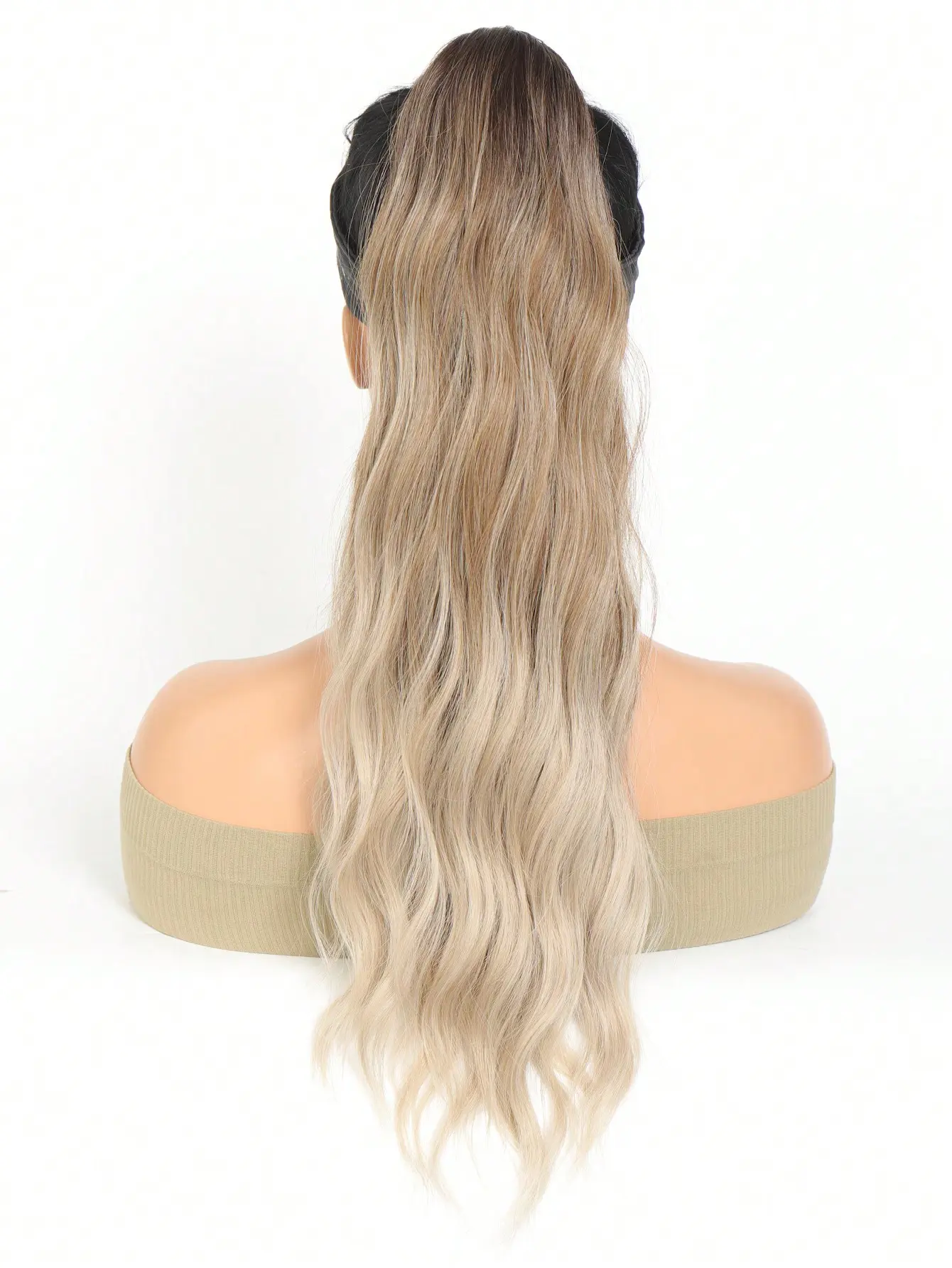 Aosiwig Synthetic Long Water Wave Ponytail Wavy Ombre Blonde Hair Ponytails Extension For Women Fake False Hairpiece Halloween