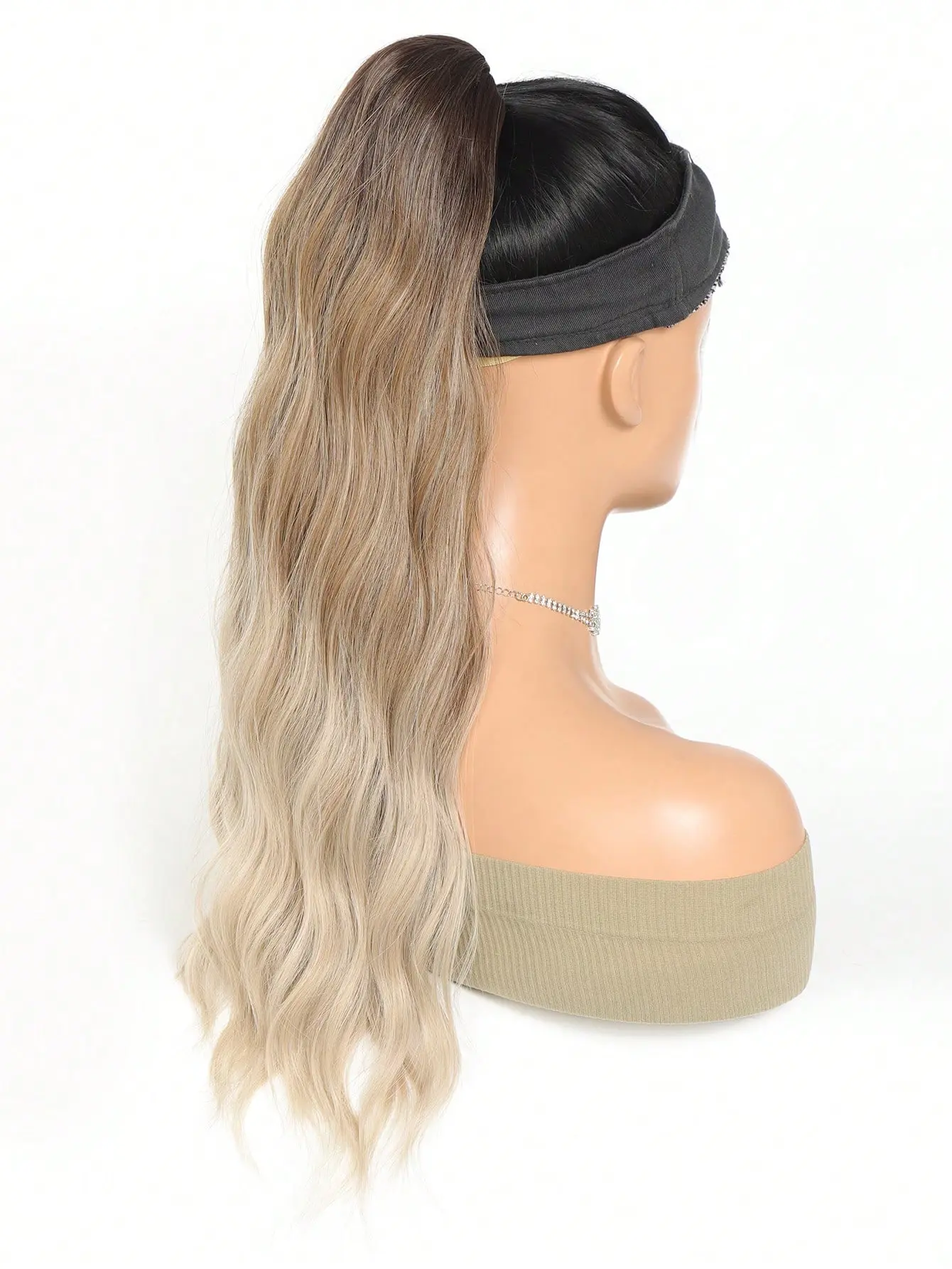 Aosiwig Synthetic Long Water Wave Ponytail Wavy Ombre Blonde Hair Ponytails Extension For Women Fake False Hairpiece Halloween