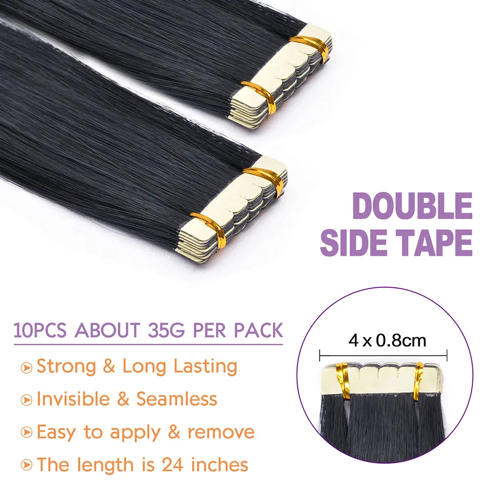 Synthetic Straight Tape In Hair Extensions 10pcs Natural Hair Extension 24inch For Women Invisible Double Sided Free Style