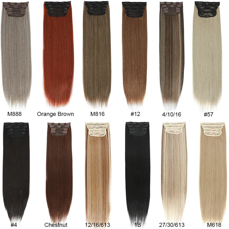 Gray Mixed Clip In Hair Extensions 4Pcs/lot Heat Resistant Soft Natural Bio Human-Like Matte Color Straight Hairpiece For Women