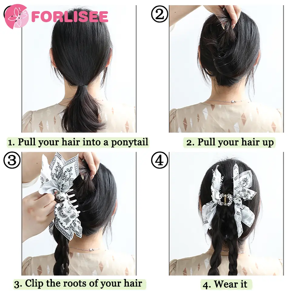 FORLISEE Synthetic Ponytail Wig For Women New Chinese Style Ink Dyed Tassel Claw Clip Twist Braid Cashew Flower Boxing Ponytail