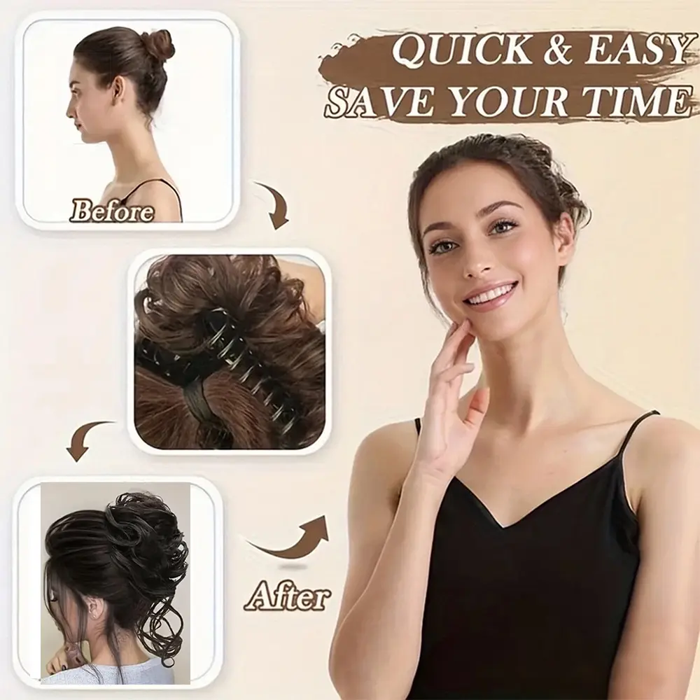 Synthetic Chignon Messy Bun Claw Clip in Hair Piece Wavy Curly Hair Bun Ponytail Extensions Scrunchie Hairpieces for Women