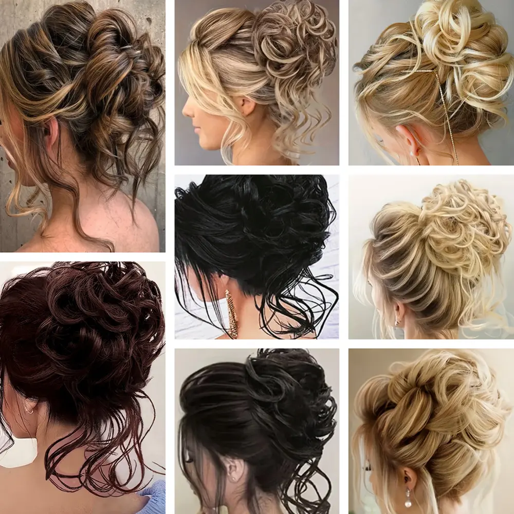 Synthetic Chignon Messy Bun Claw Clip in Hair Piece Wavy Curly Hair Bun Ponytail Extensions Scrunchie Hairpieces for Women