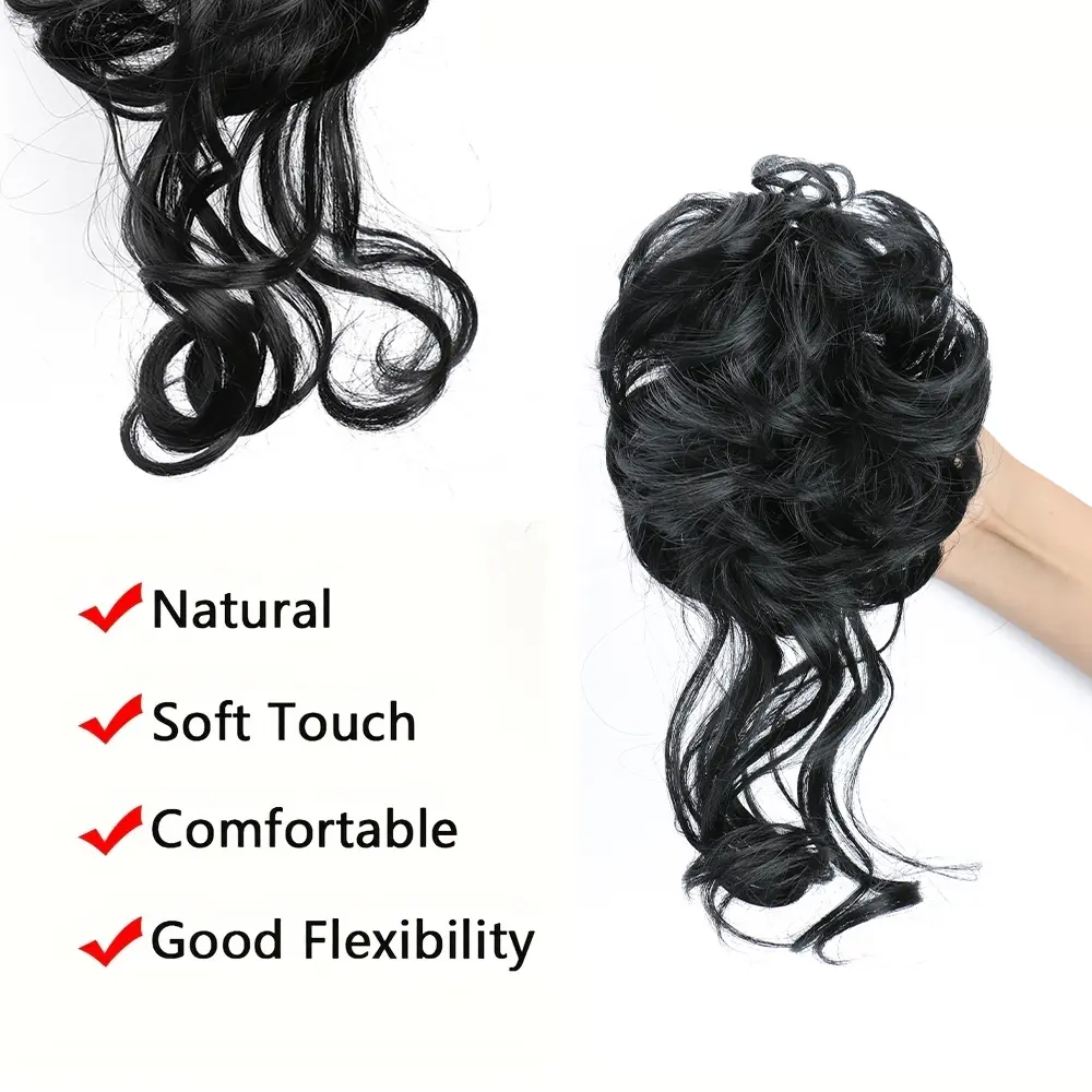 Synthetic Chignon Messy Bun Claw Clip in Hair Piece Wavy Curly Hair Bun Ponytail Extensions Scrunchie Hairpieces for Women