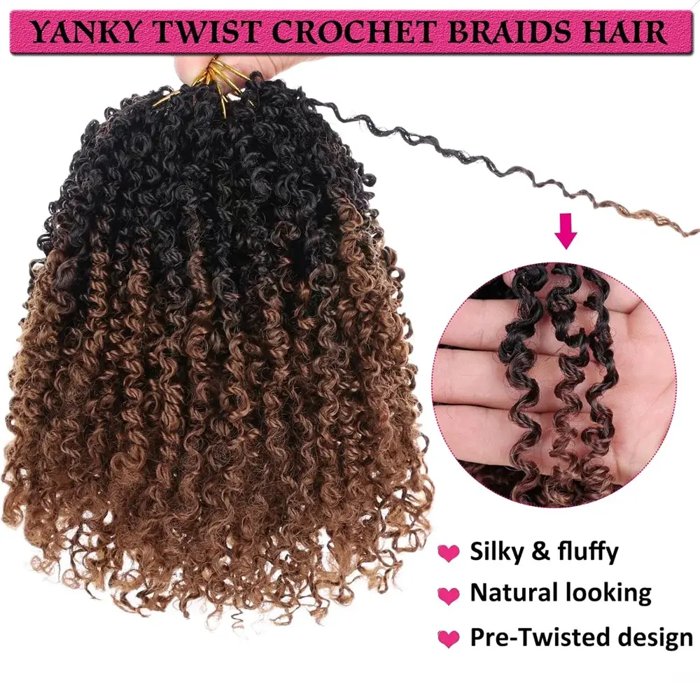 12inch Synthetic Yanky Twist Crochet Braids Spring Twist Hair Pre-looped Bohemian Crochet Braids with Curly Ends for Black Women