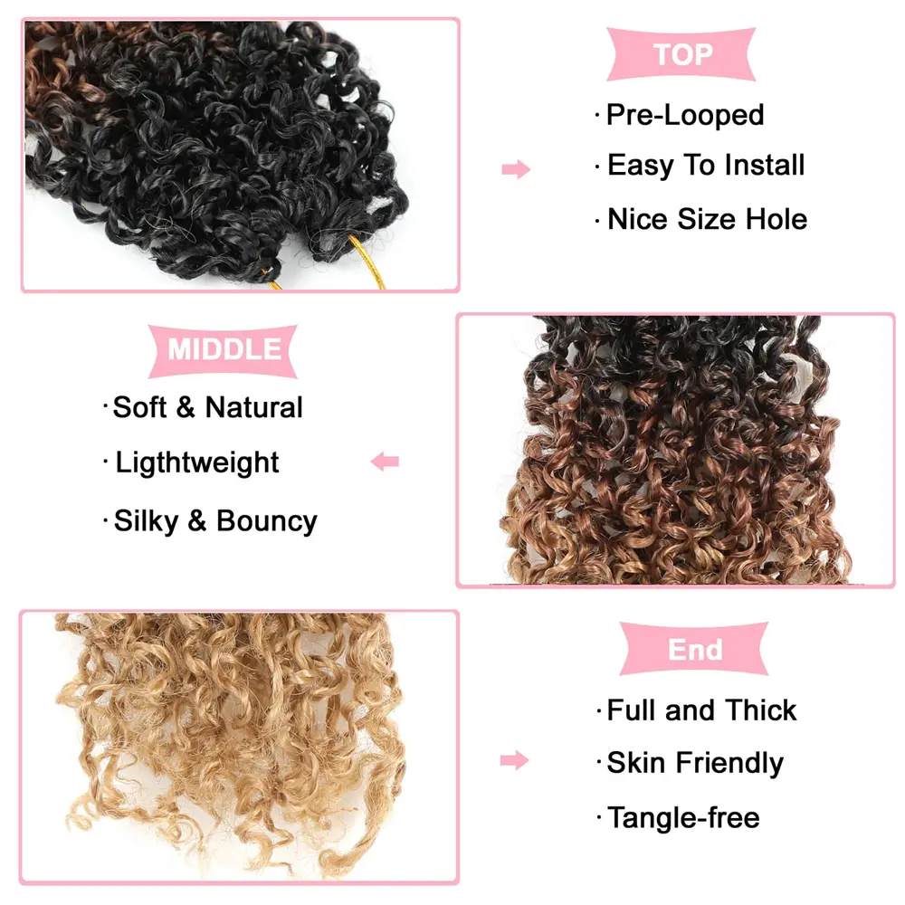 12inch Synthetic Yanky Twist Crochet Braids Spring Twist Hair Pre-looped Bohemian Crochet Braids with Curly Ends for Black Women