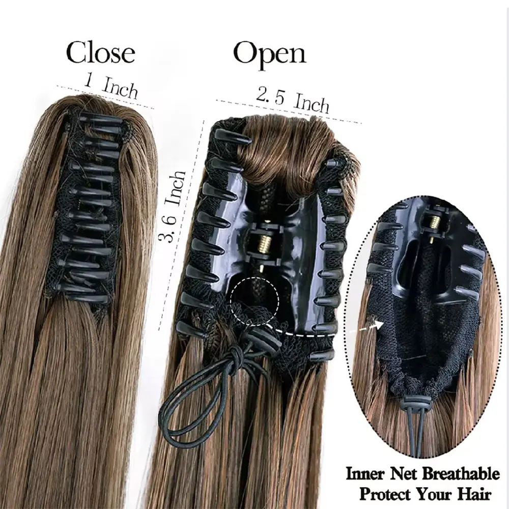 Synthetic 24Inch Long Straight Ponytail Hair Extensions For Women Claw On Ponytail Hairpiece Black Blonde Brown Girl Daily Party