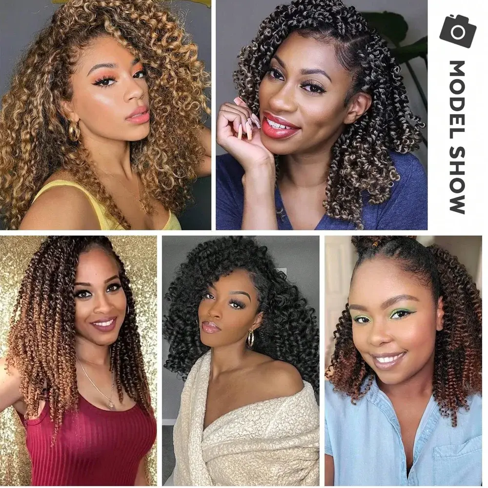 12inch Synthetic Yanky Twist Crochet Braids Spring Twist Hair Pre-looped Bohemian Crochet Braids with Curly Ends for Black Women