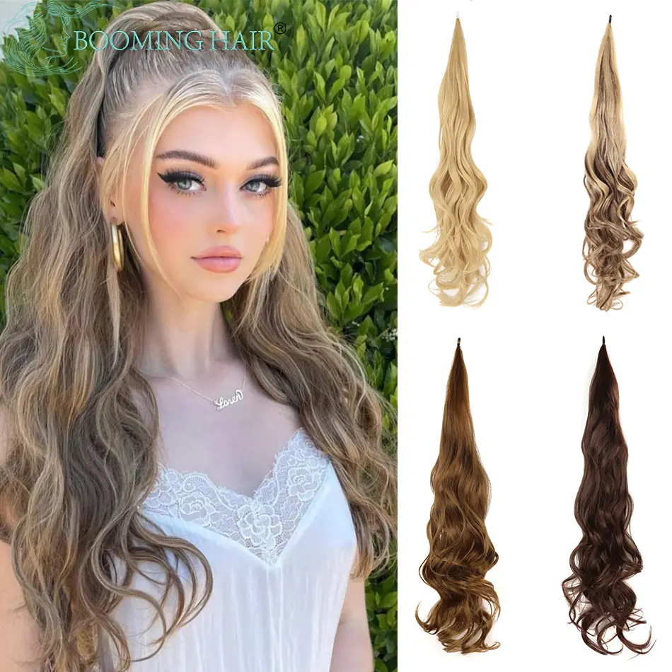 Synthetic Ponytail Extensions False Hair Tail for Women Flextail 26inch Length  Blonde Ponytail Hairpieces For Women Daily Use