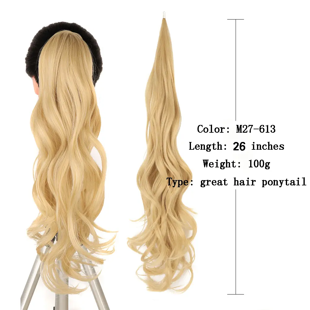 Synthetic Ponytail Extensions False Hair Tail for Women Flextail 26inch Length  Blonde Ponytail Hairpieces For Women Daily Use