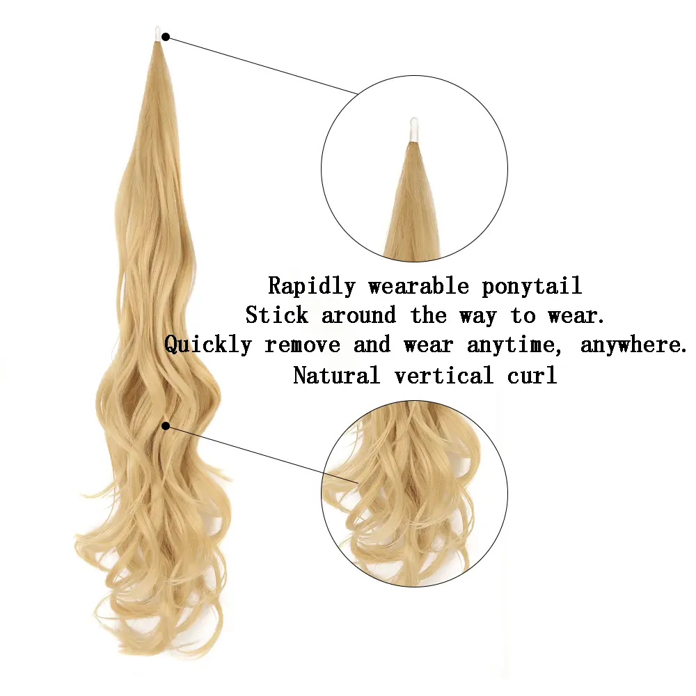 Synthetic Ponytail Extensions False Hair Tail for Women Flextail 26inch Length  Blonde Ponytail Hairpieces For Women Daily Use