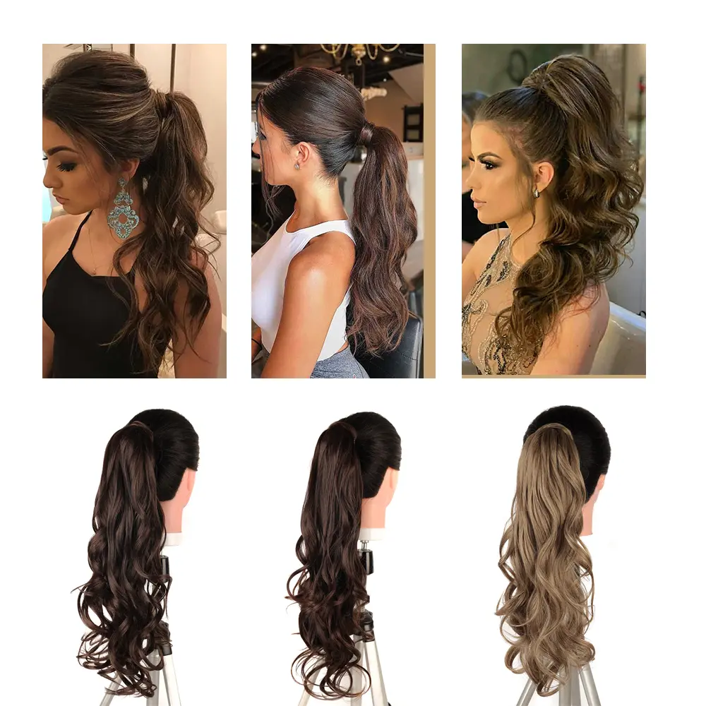 Synthetic Ponytail Extensions False Hair Tail for Women Flextail 26inch Length  Blonde Ponytail Hairpieces For Women Daily Use
