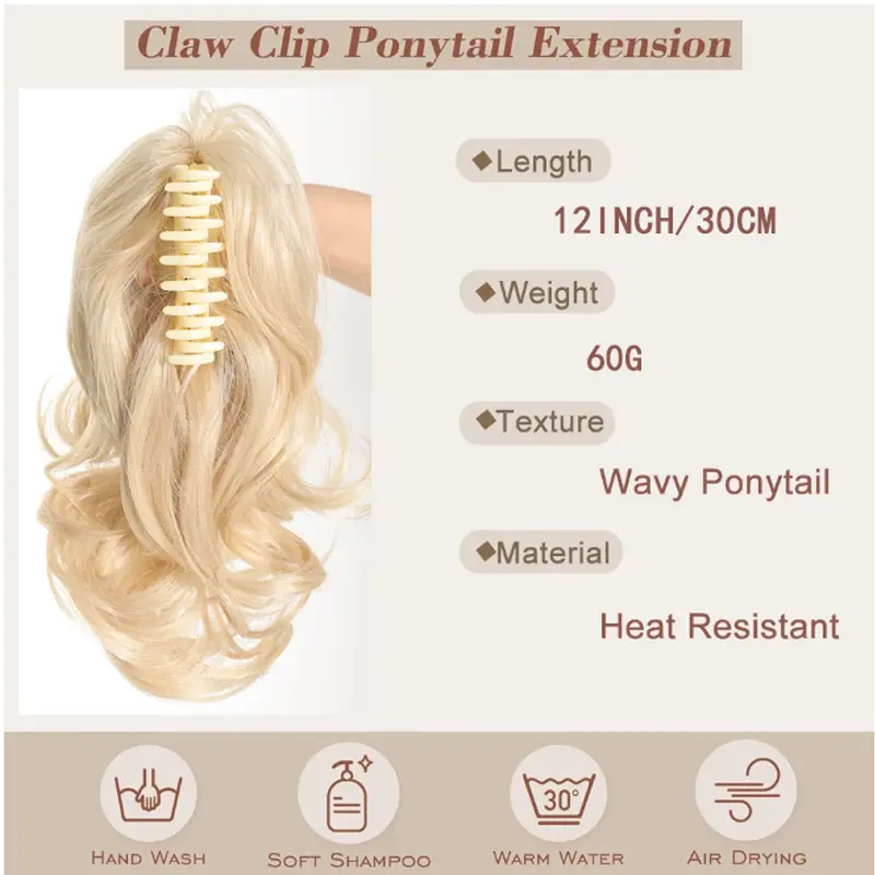 H&STAR 12Inch Synthetic Ponytail Extension Hairpiece Short Curly Claw Clip For Women Heat Resistant Pony Tail Clip Fake Hair