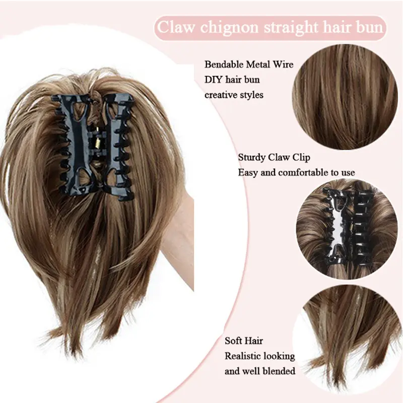 Synthetic Straight Claw Clip Chignon Fluffy  Messy Hair Bun Clip in Hairtail Extensions Natural Hairpieces for Women