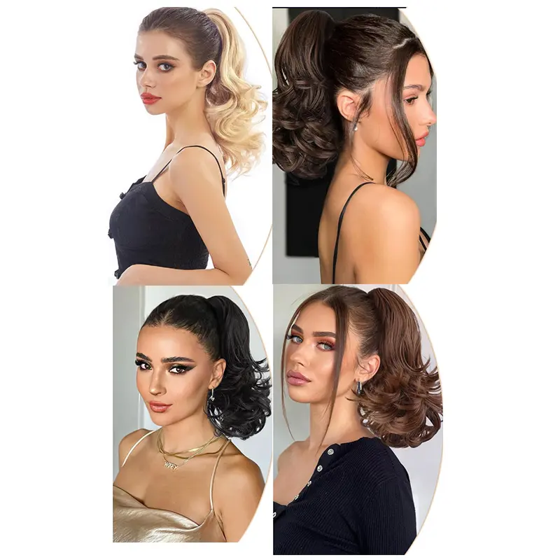 H&STAR 12Inch Synthetic Ponytail Extension Hairpiece Short Curly Claw Clip For Women Heat Resistant Pony Tail Clip Fake Hair
