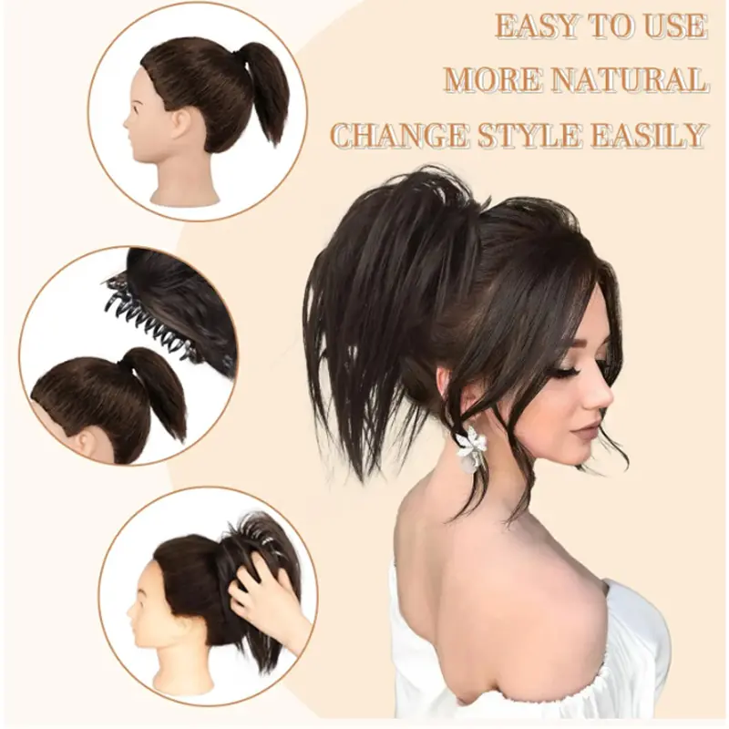 Synthetic Straight Claw Clip Chignon Fluffy  Messy Hair Bun Clip in Hairtail Extensions Natural Hairpieces for Women
