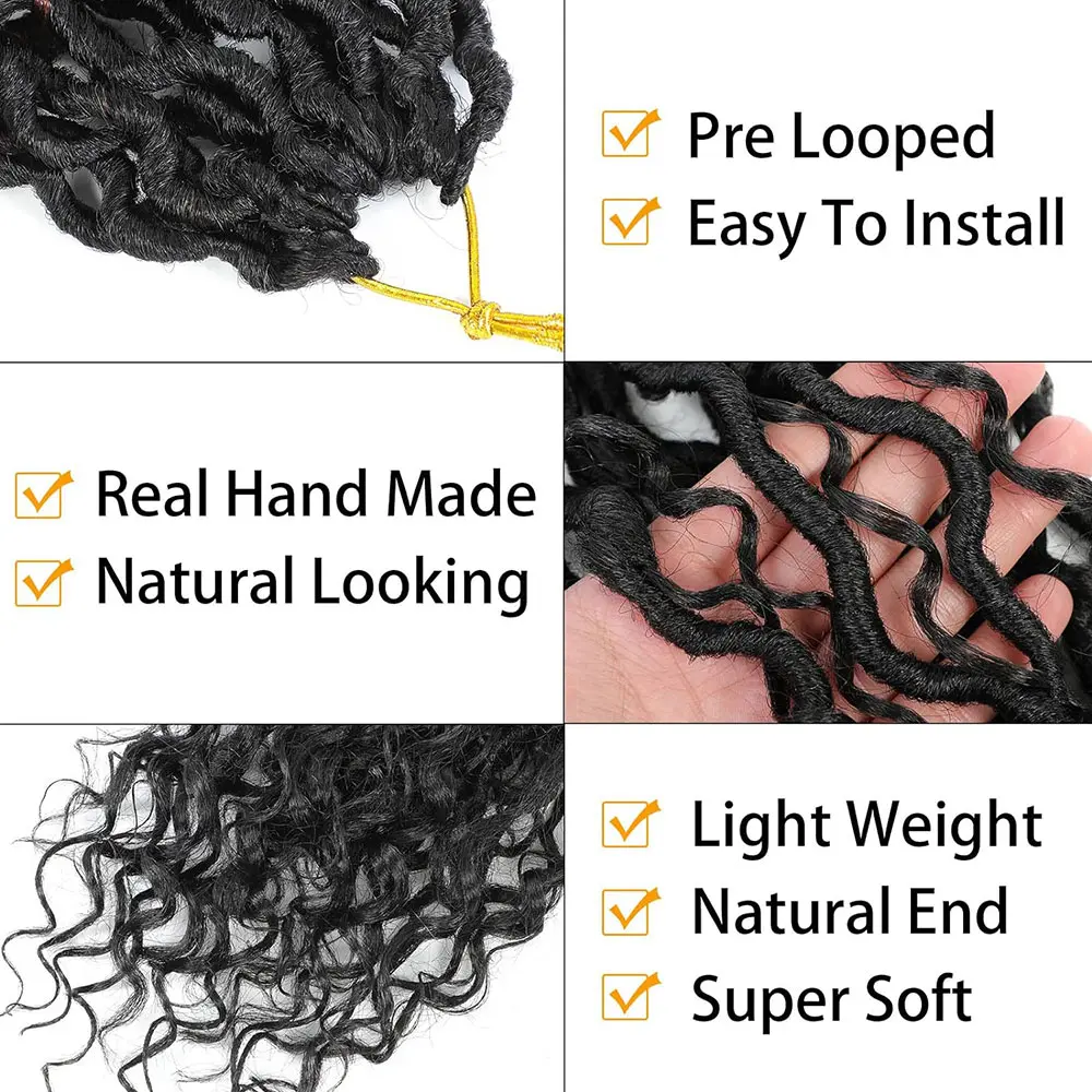 14"Faux Locs Crochet Hair 8Packs Pre Looped Goddess Locs Crochet Hair With Curly End Boho Synthetic Crochet Hair For Black Women