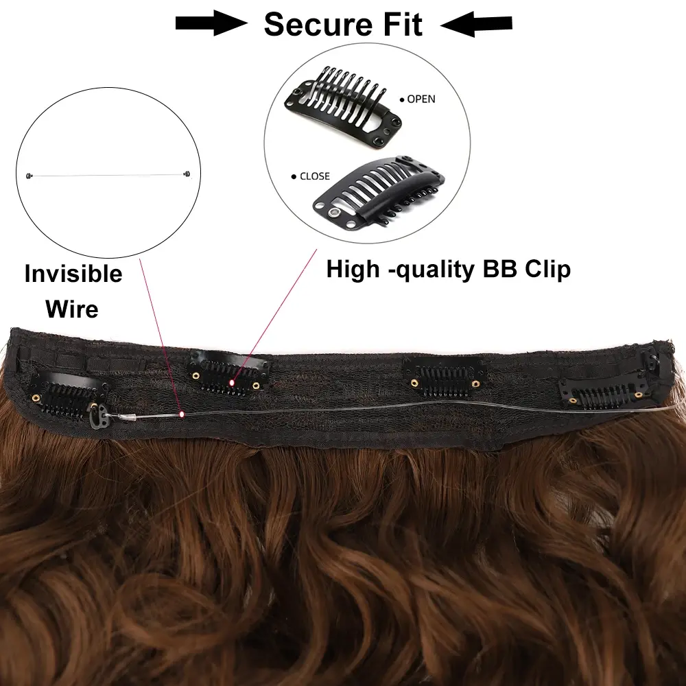 Synthetic Invisible Wire Hair Extensions Long 4 Clips In Wave Curly Hairpiece For Women 20Inch Secret Fish Line Hair Extensions