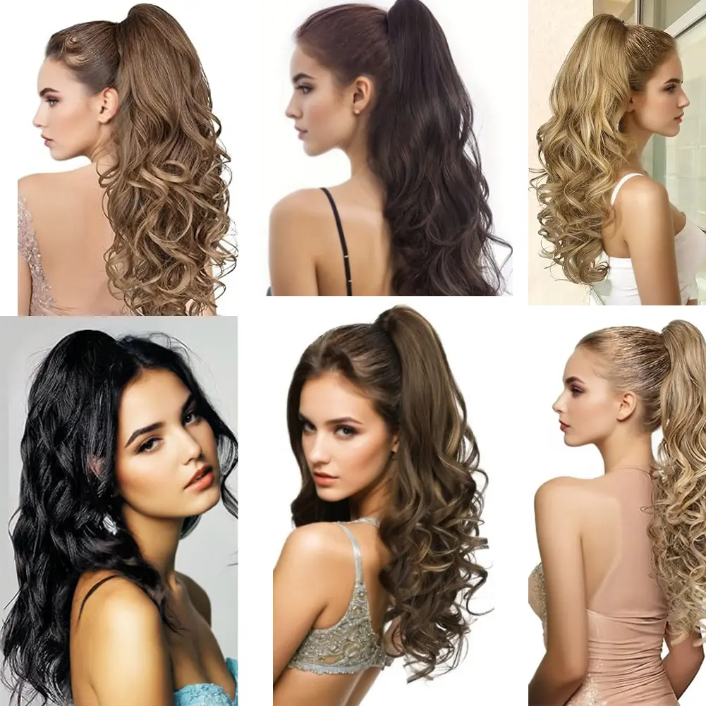 Claw Clip Ponytail Extension 18"&24 Clip in Wavy Synthetic Ponytail Hair Extensions Long Pony Tails for Women Extensions