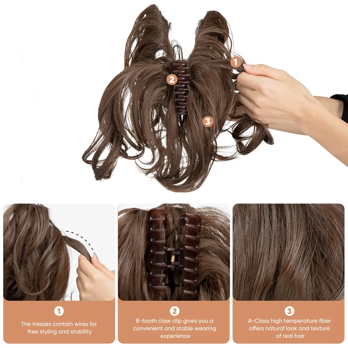 Synthetic Diy Claw Clip In Ponytail Hair Extensions Hairpiece Hair Bun Fake Black Blonde Natural Hair False Pigtail for Women