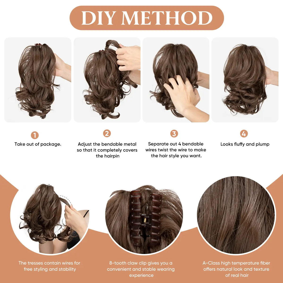 Synthetic Diy Claw Clip In Ponytail Hair Extensions Hairpiece Hair Bun Fake Black Blonde Natural Hair False Pigtail for Women
