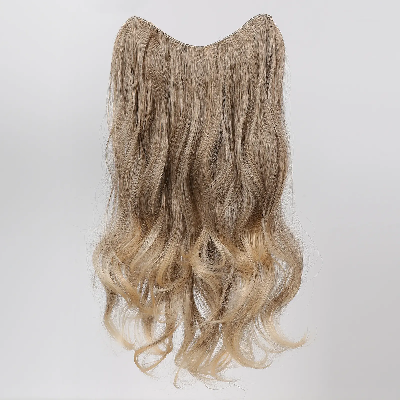 Gray Brown to Blonde Ombre Wavy Synthetic Hair Pieces for Women Long Brown Invisible Wire Hair Extensions With 4 Secure Clips
