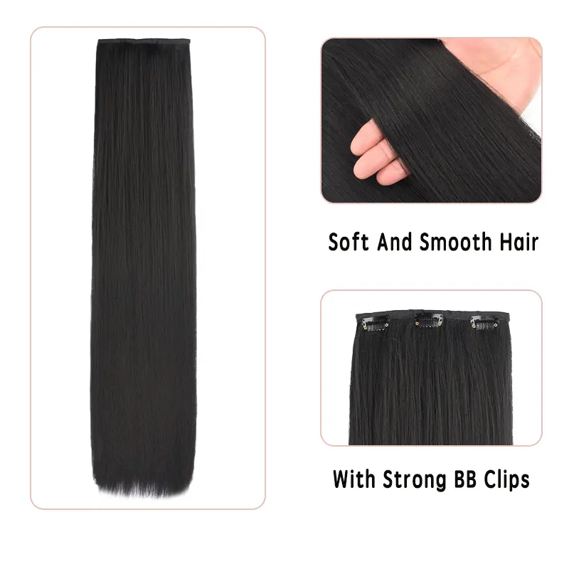 SHANGKE Synthetic Long Straight Clip In Hair Extensions False Hair Straight Black Hairpiece For Women Heat Resistant Fiber