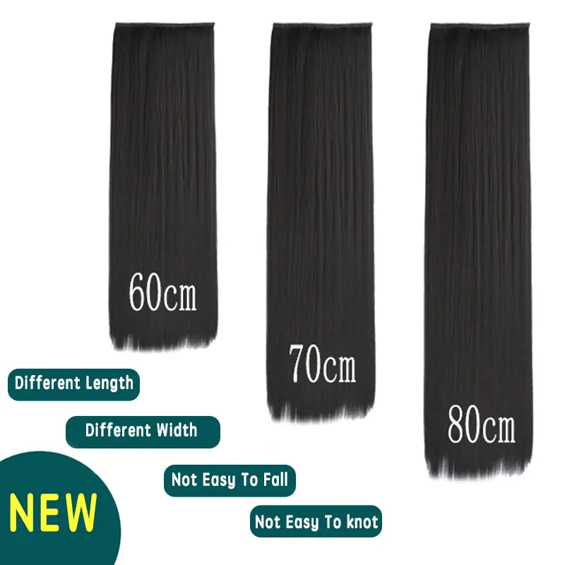 SHANGKE Synthetic Long Straight Clip In Hair Extensions False Hair Straight Black Hairpiece For Women Heat Resistant Fiber