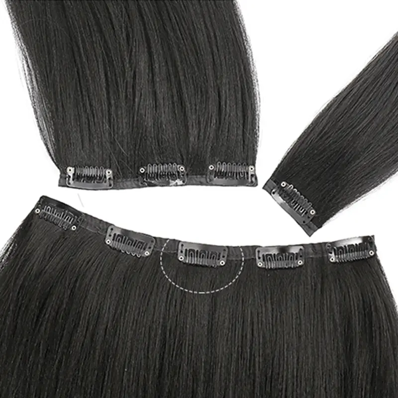 SHANGKE Synthetic Long Straight Clip In Hair Extensions False Hair Straight Black Hairpiece For Women Heat Resistant Fiber