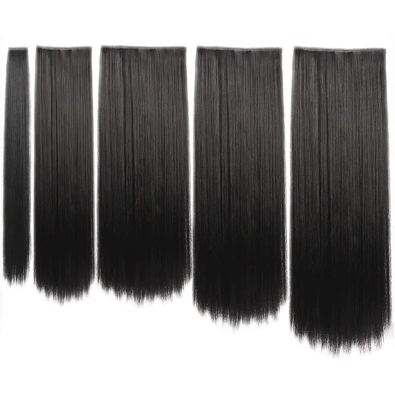 SHANGKE Synthetic Long Straight Clip In Hair Extensions False Hair Straight Black Hairpiece For Women Heat Resistant Fiber