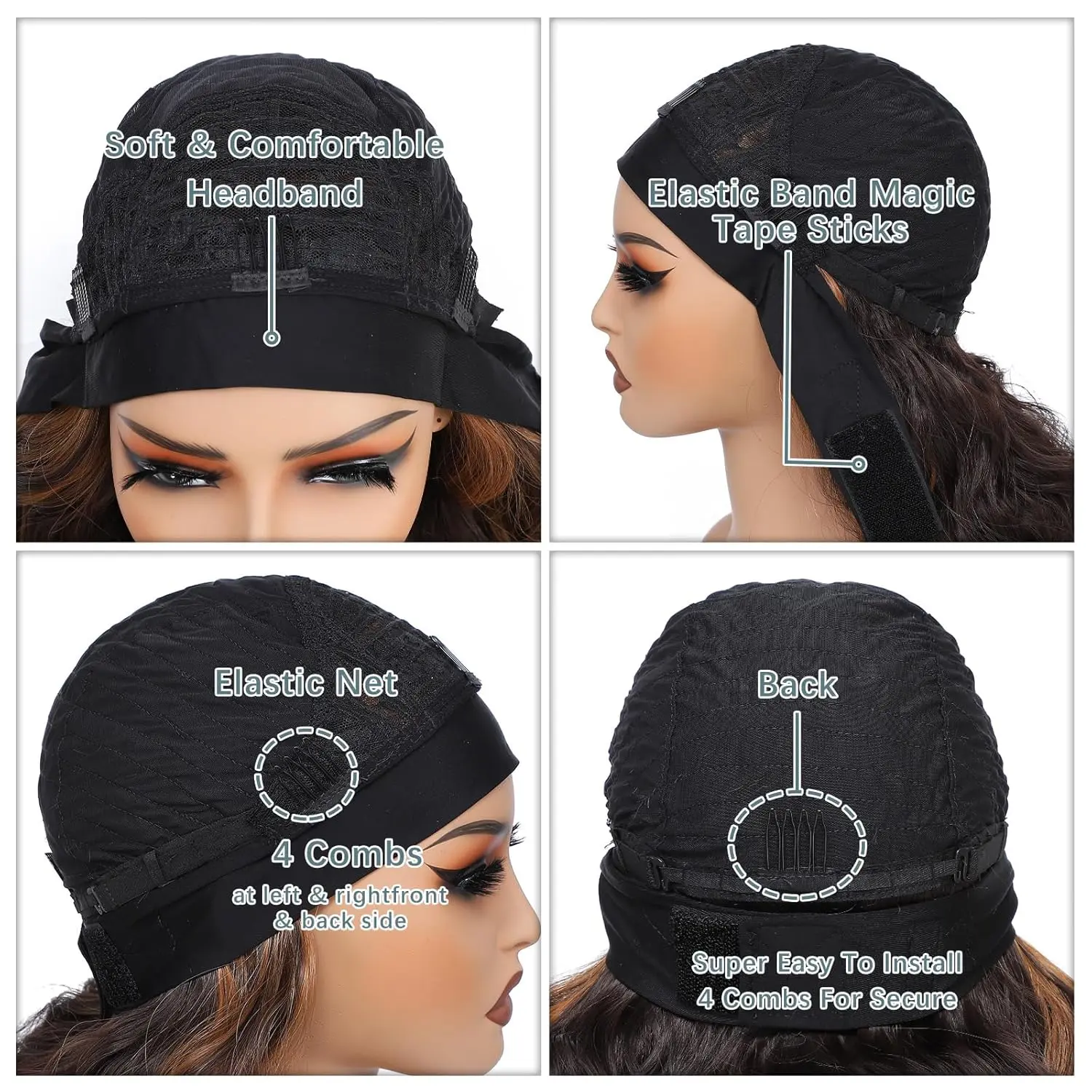 Long Synthetic Wavy Headband Wig for Women Black Wigs with Brown Blonde Highlight 200% Denisty Headband Wigs Glueless Wig Daily