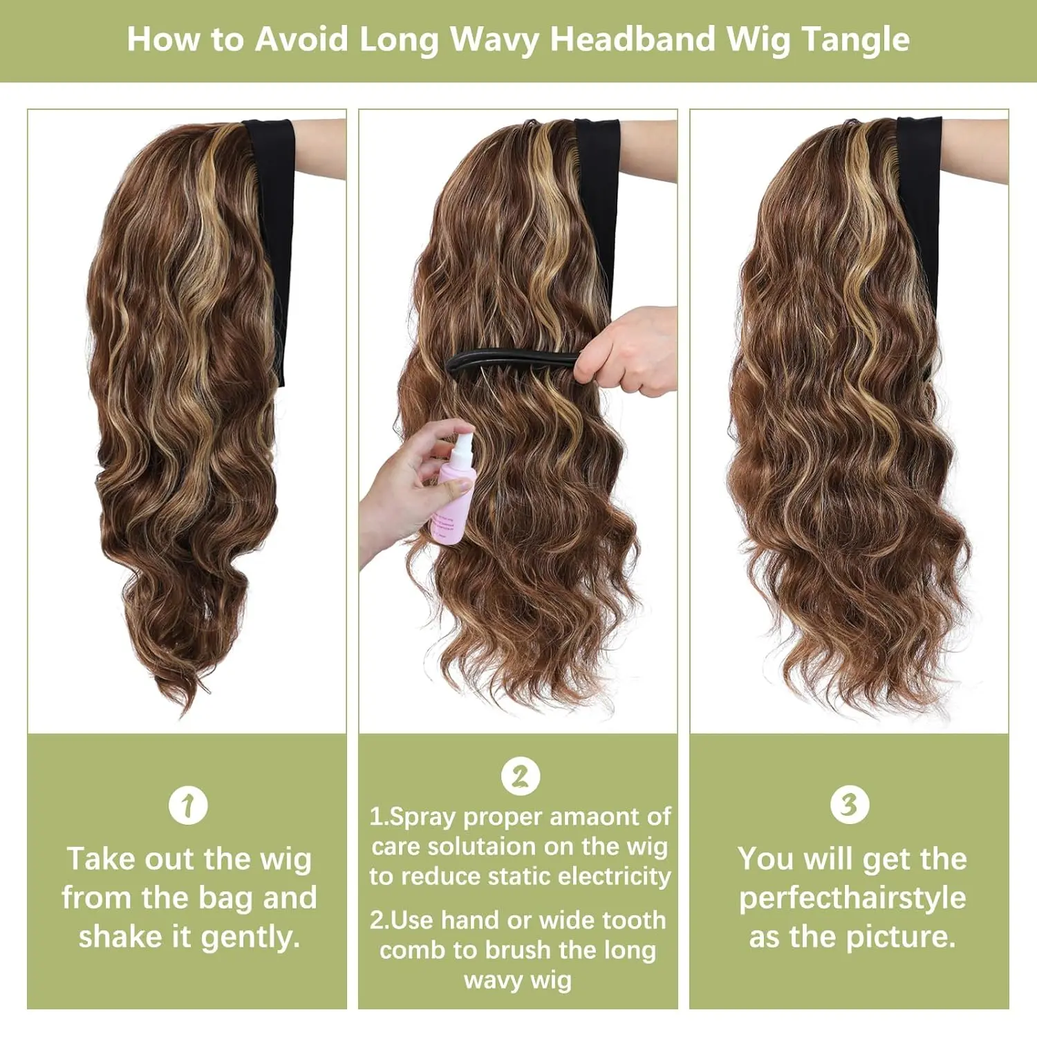 Long Synthetic Wavy Headband Wig for Women Black Wigs with Brown Blonde Highlight 200% Denisty Headband Wigs Glueless Wig Daily