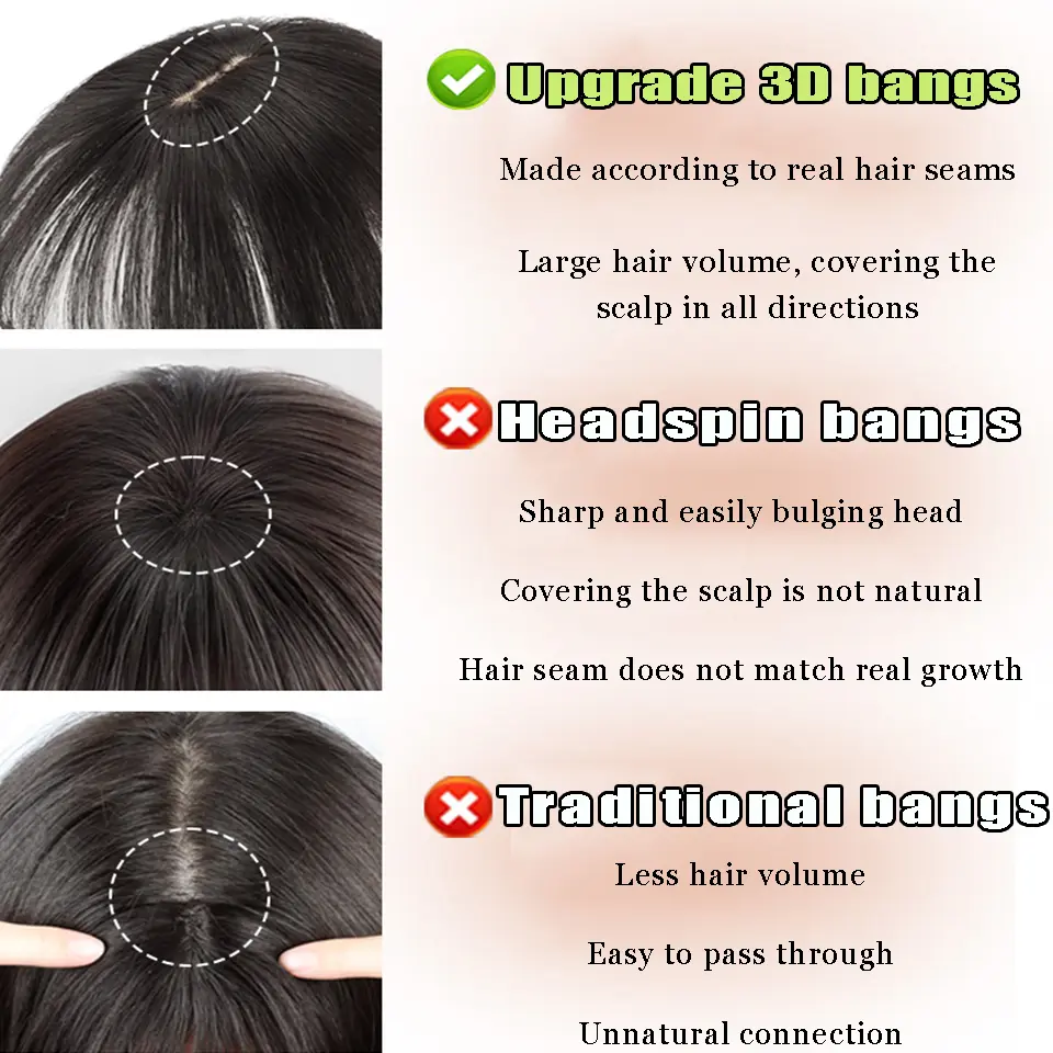 Synthetic Topper Hairpiece False Bang Clip-In Bangs Extension Natural Fake Fringe Invisible Clourse Hairpiece for Women