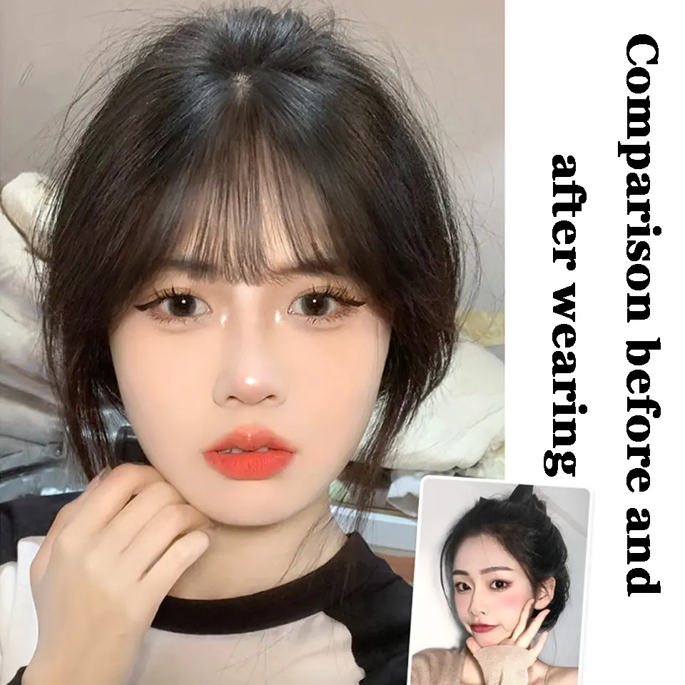 Synthetic Topper Hairpiece False Bang Clip-In Bangs Extension Natural Fake Fringe Invisible Clourse Hairpiece for Women