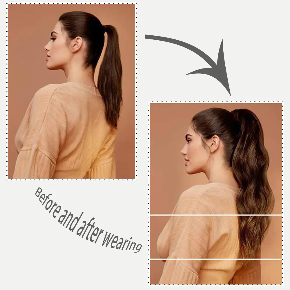 XINRAN Synthetic Long Hollywood Wave Ponytail Extension Wrap Around Ponytail Clip in Hair Extensions for Women Black Blonde Red